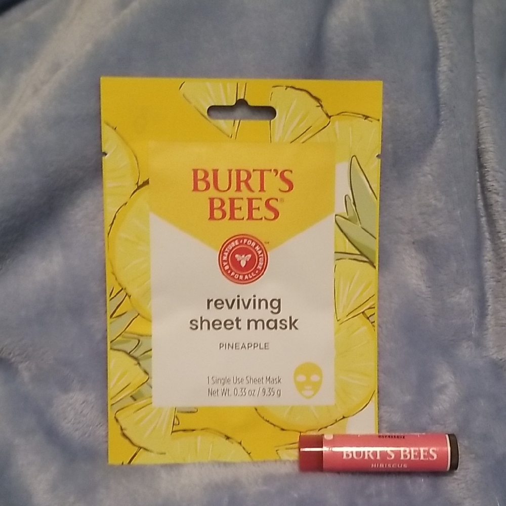 Burt's Bees Pineapple Sheet Mask and Hibiscus Tinted Lip Balm